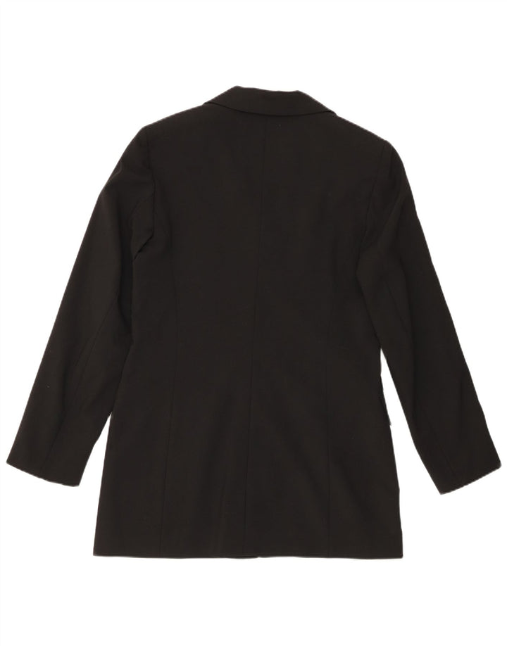 VINTAGE Veste Blazer Longue 3 Boutons Femme IT 46 Grand Polyester Noir