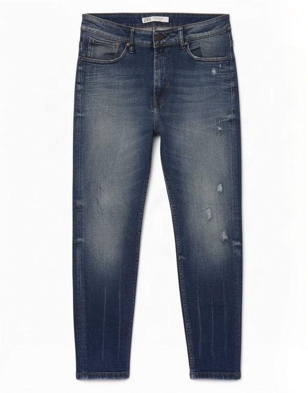 Zara Jean skinny vieilli pour homme EU 42 Large W32 L26 Bleu Coton