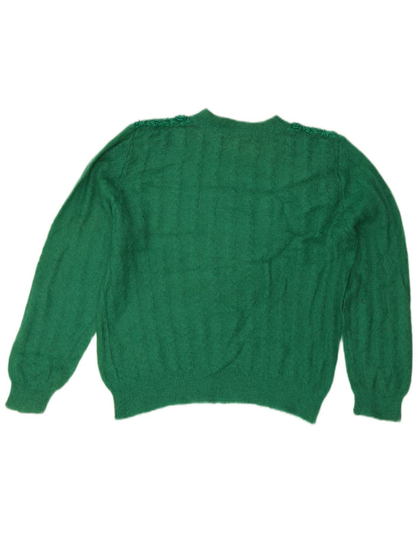 vintage Womens Crew Neck Jumper Pull UK 14 Grand Vert Floral