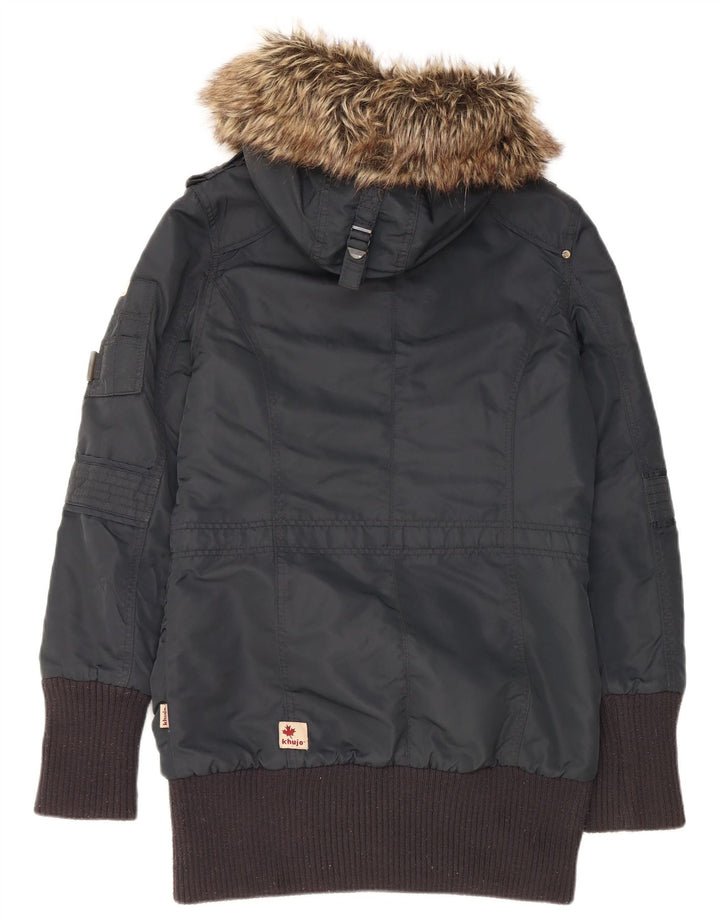 KHUJO Parka à capuche pour homme UK 38 en nylon bleu marine moyen