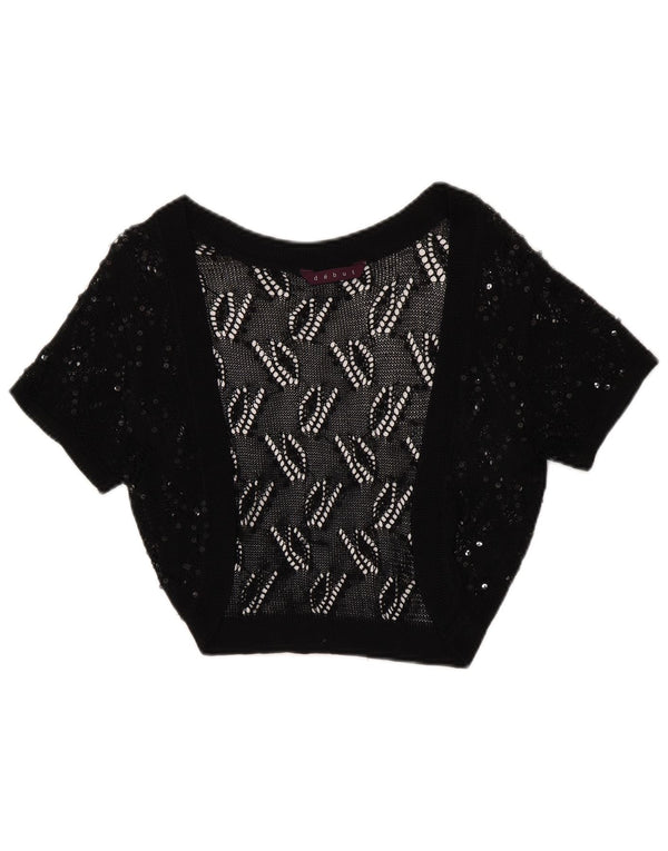 Debut Womens Bolero Cardigan Ouvert Pull UK 8 Petit Noir Géométrique