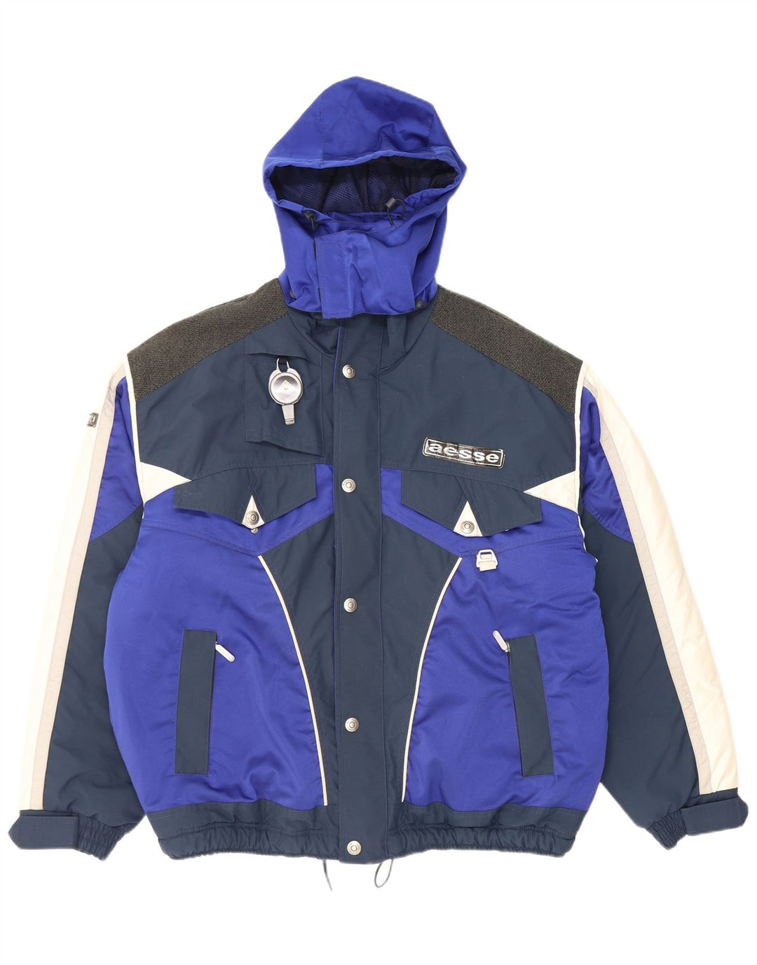 Aesse Veste de ski à capuche pour homme IT 54 2XL Bleu Colourblock
