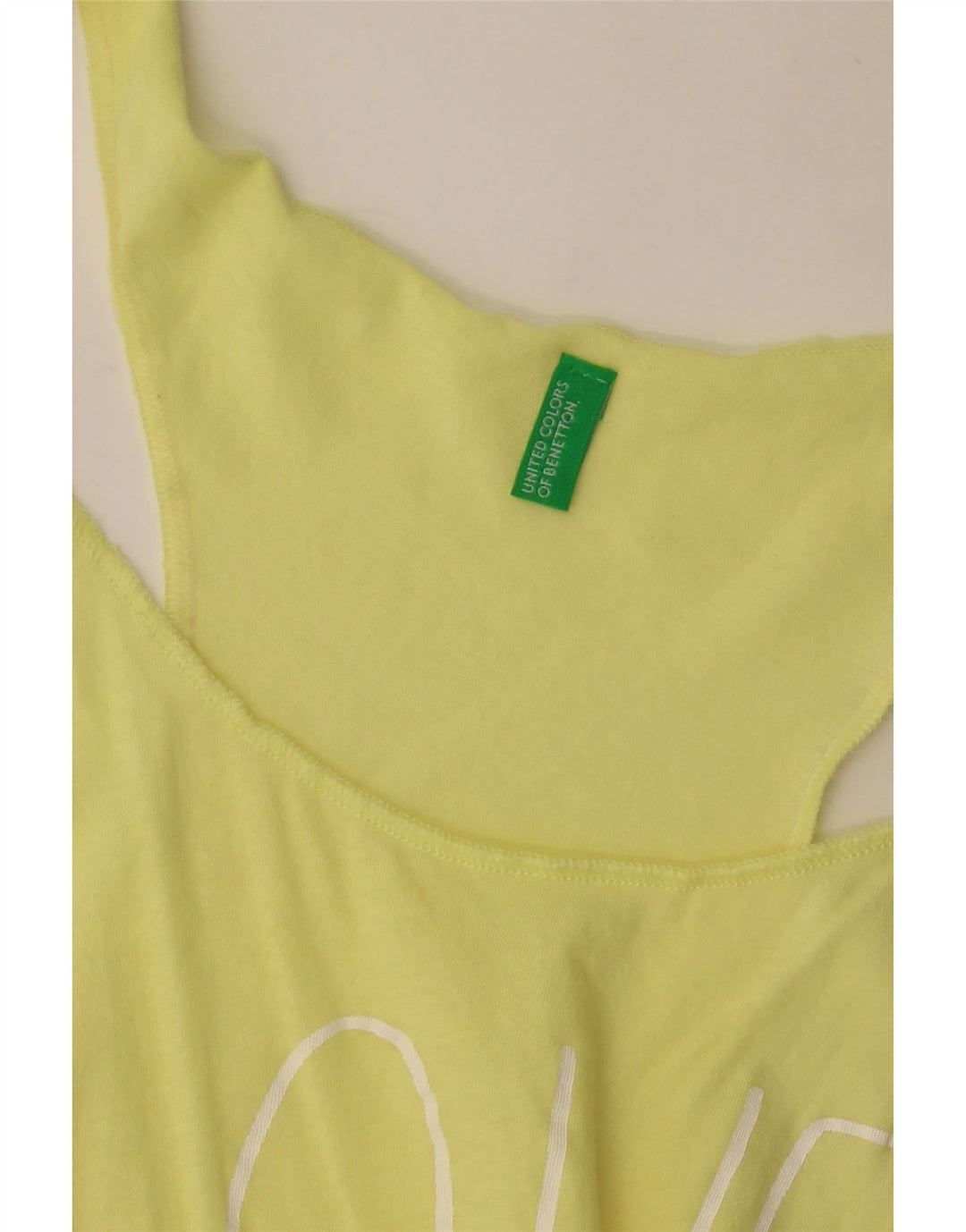 BENETTON Haut tunique graphique pour femme UK 8 Small Jaune Colourblock Beach