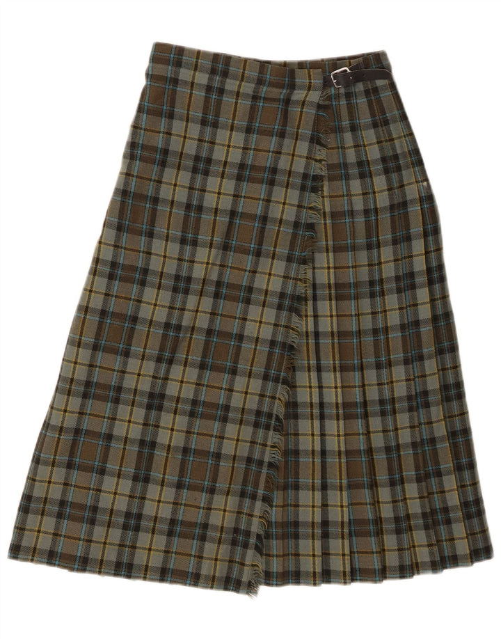 Pringle Jupe portefeuille kiltée pour femme W26 en laine vierge à petits carreaux verts