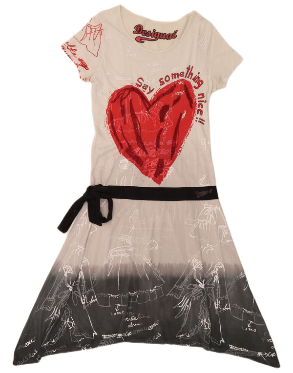 Desigual Robe trapèze graphique pour femme UK 18 XL Blanc Colourblock