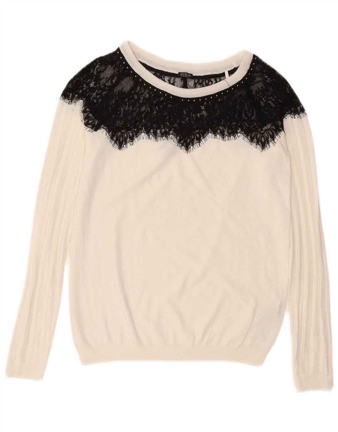 Guess Pull col bateau pour femme UK 12 Medium Blanc Colourblock