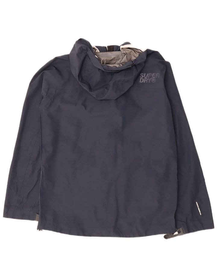 SUPERDRY Veste imperméable à capuche pour hommes UK 36 Small Bleu Marine Polyester