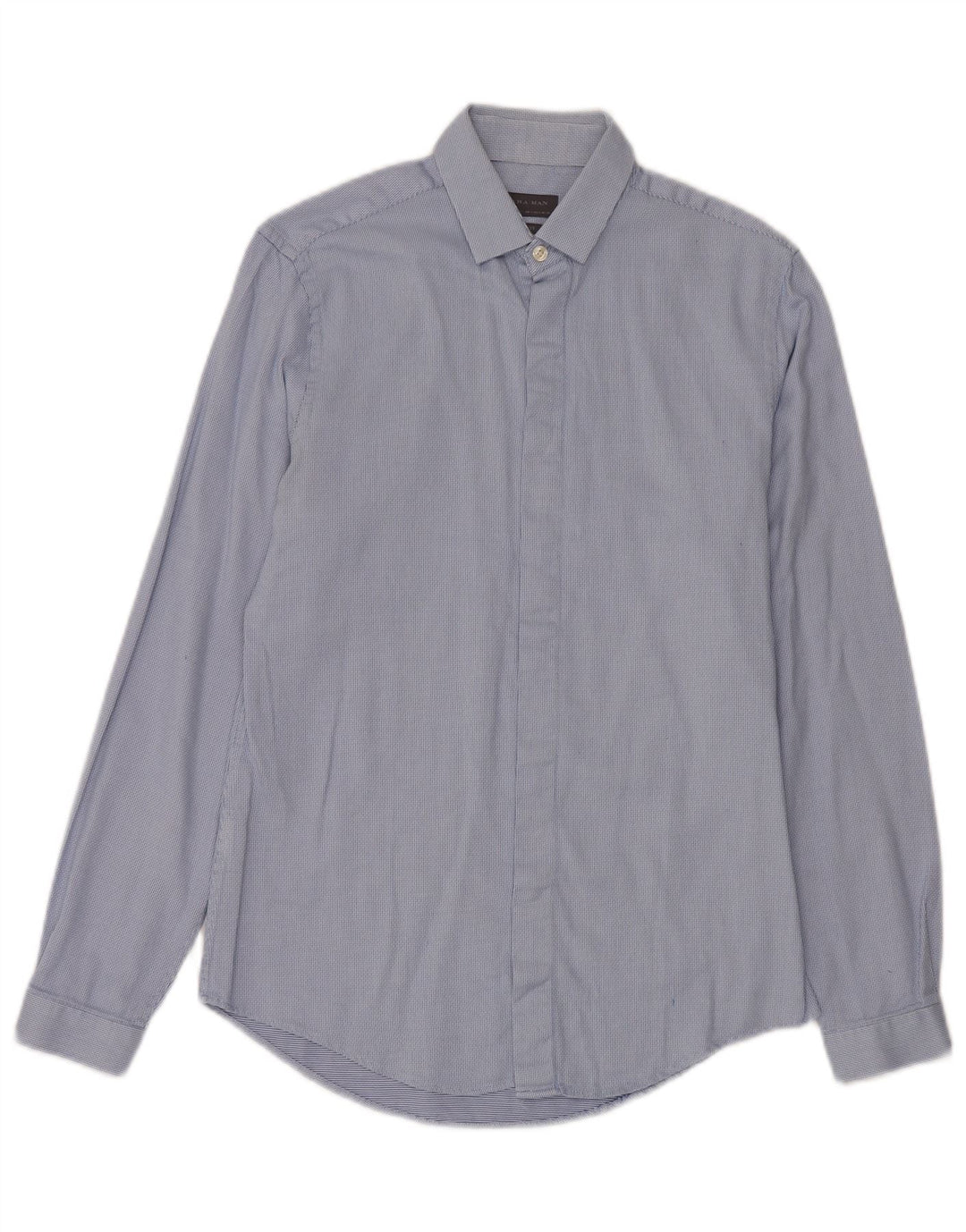 Zara Chemise Slim Fit Petit Coton À Pois Bleu