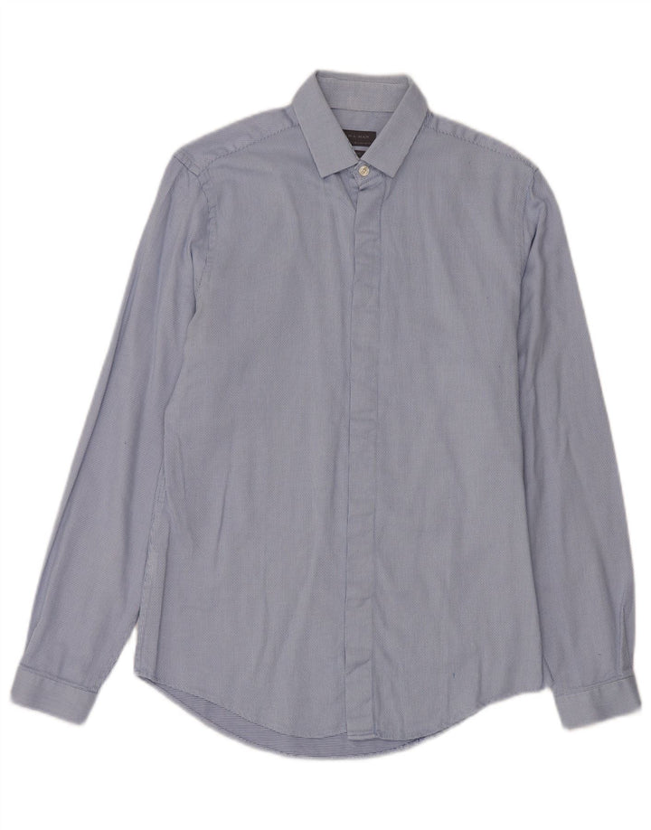 Zara Chemise Slim Fit Petit Coton À Pois Bleu