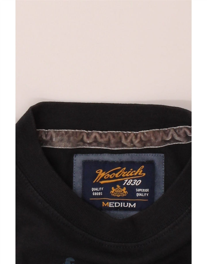 WOOLRICH Mens Graphic Top Long Sleeve Medium Navy Blue Cotton Vintage Woolrich and Second-Hand Woolrich from Messina Hembry 