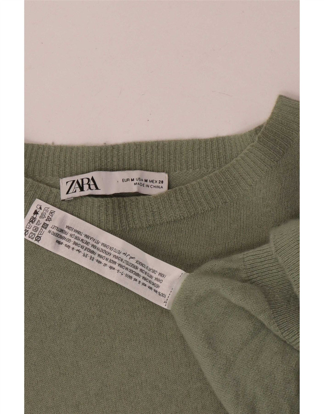 Zara Femme Pull Col Bateau UK 14 Laine Kaki Moyen