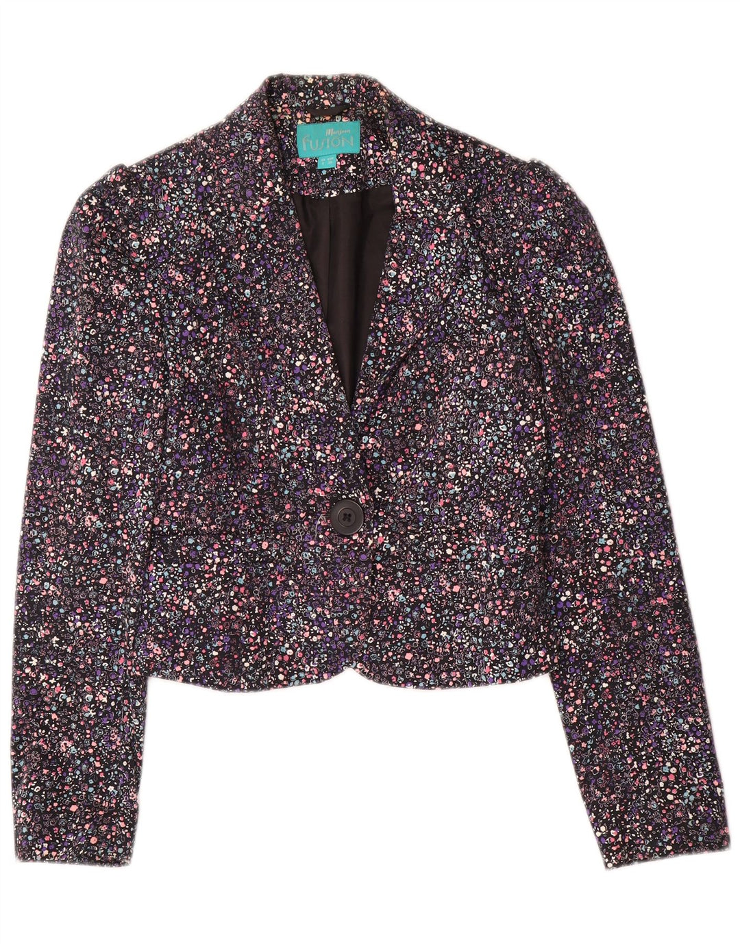 Monsoon Veste blazer courte à 1 bouton pour femme UK 8 Petit motif floral multicolore