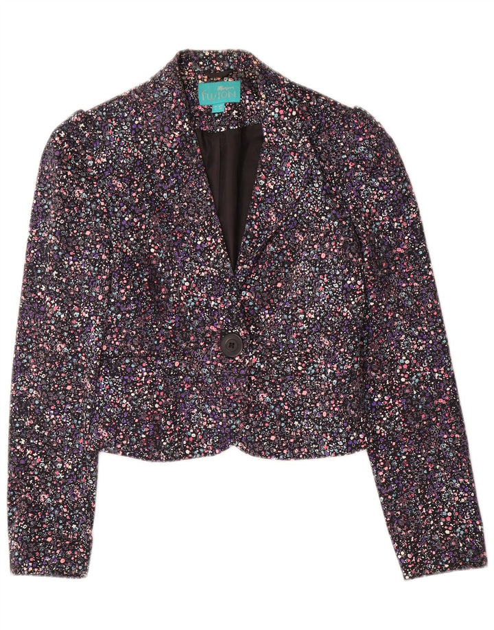 Monsoon Veste blazer courte à 1 bouton pour femme UK 8 Petit motif floral multicolore