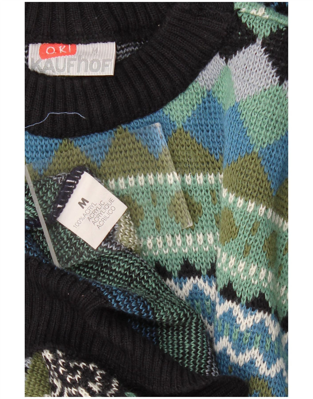 VINTAGE Pull col rond homme moyen multicolore géométrique