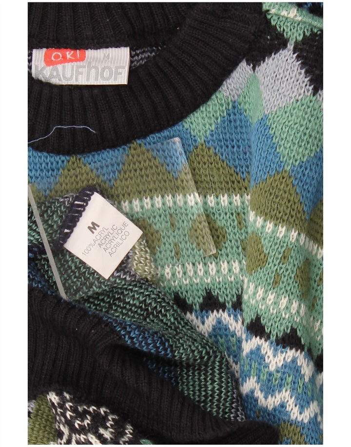 VINTAGE Pull col rond homme moyen multicolore géométrique