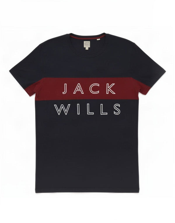 Jack Wills T-shirt graphique pour hommes, petit, bleu marine, colour block