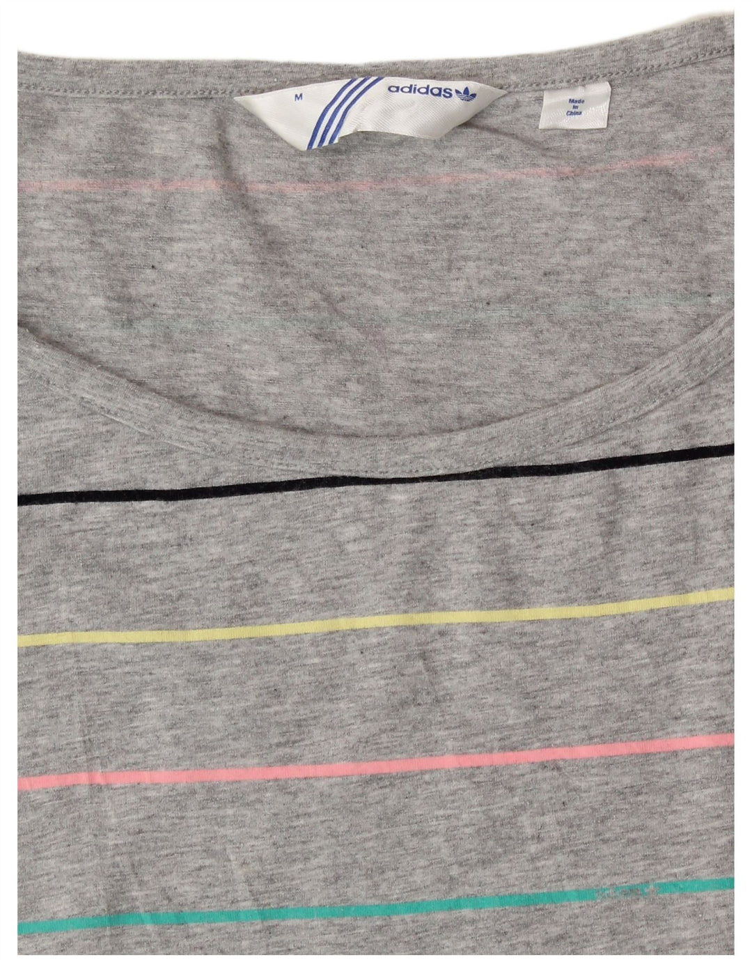 ADIDAS Robe T-Shirt Femme UK 14 Coton Rayé Gris Moyen
