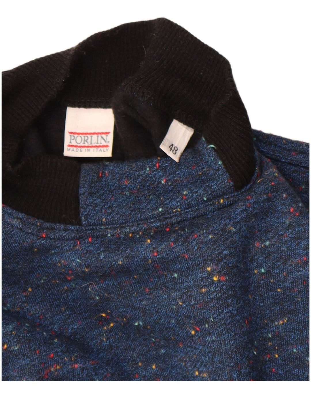 vintage Mens Turtle Neck Jumper Sweater IT 48 Moyen Bleu Marine Moucheté