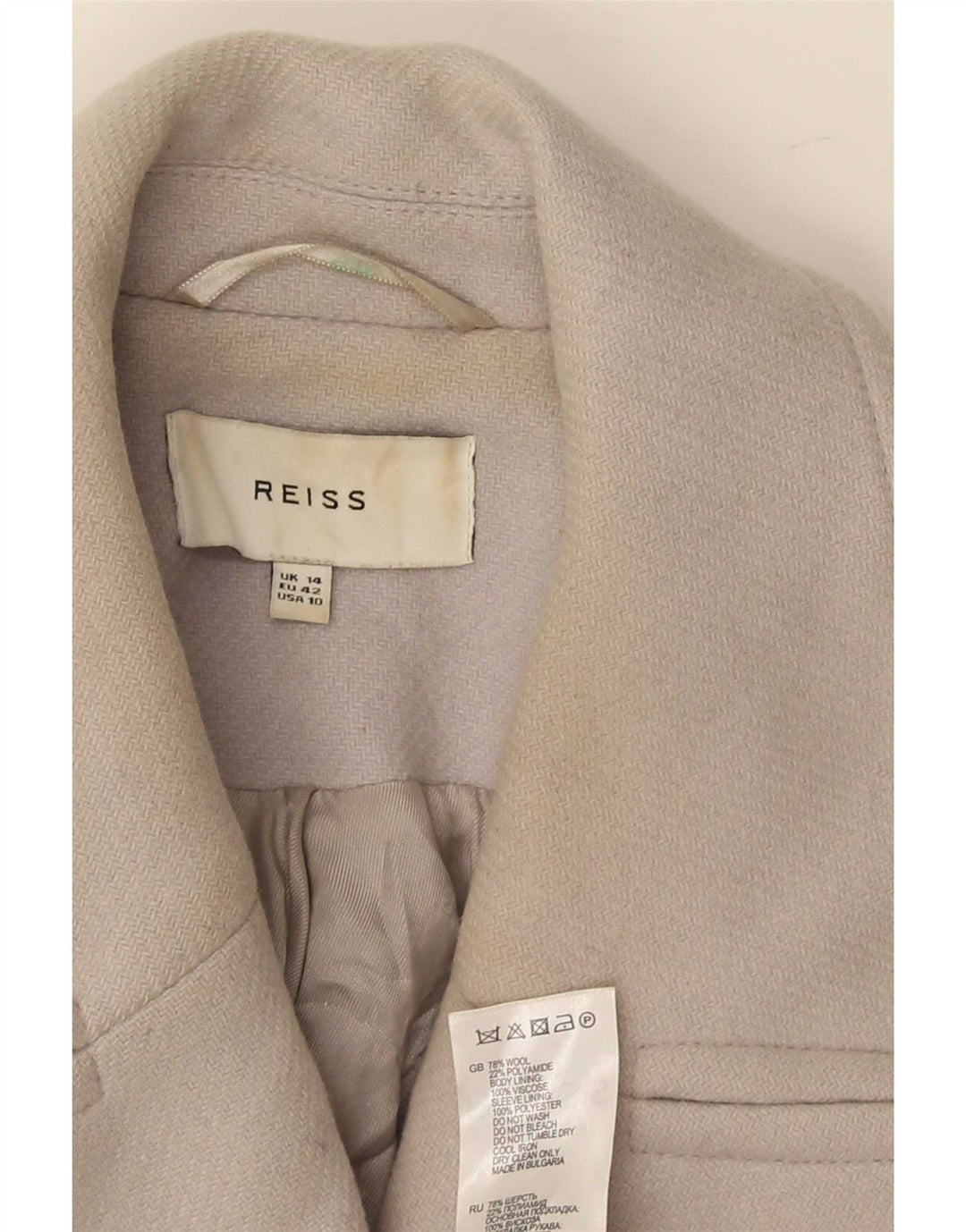 Reiss Manteau court à double boutonnage pour femme UK 14 Large Gris Laine