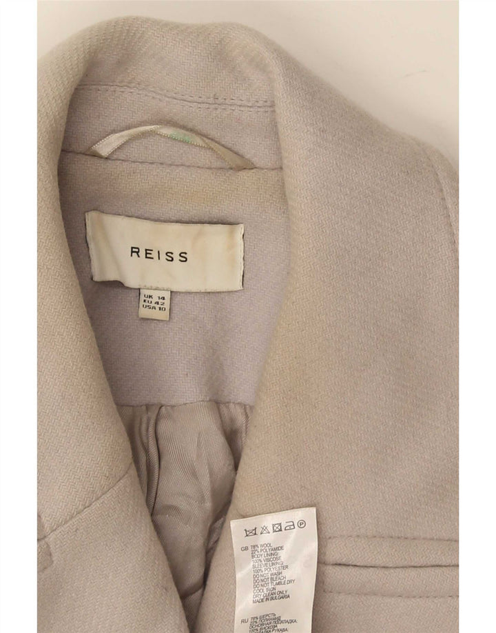 Reiss Manteau court à double boutonnage pour femme UK 14 Large Gris Laine