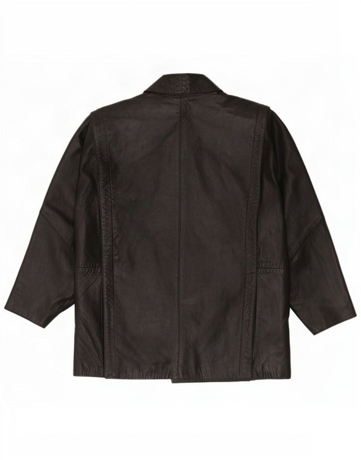 vintage Femmes 3/4 Manches Veste en cuir surdimensionnée UK 16 Grand Noir