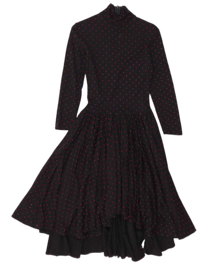 vintage Femme Manches Longues Maxi Robe EU 38 Moyen Noir Polka Dot Laine