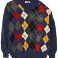 Burlington Pull col V pour homme Bleu moyen Argyle/Diamond Laine vierge