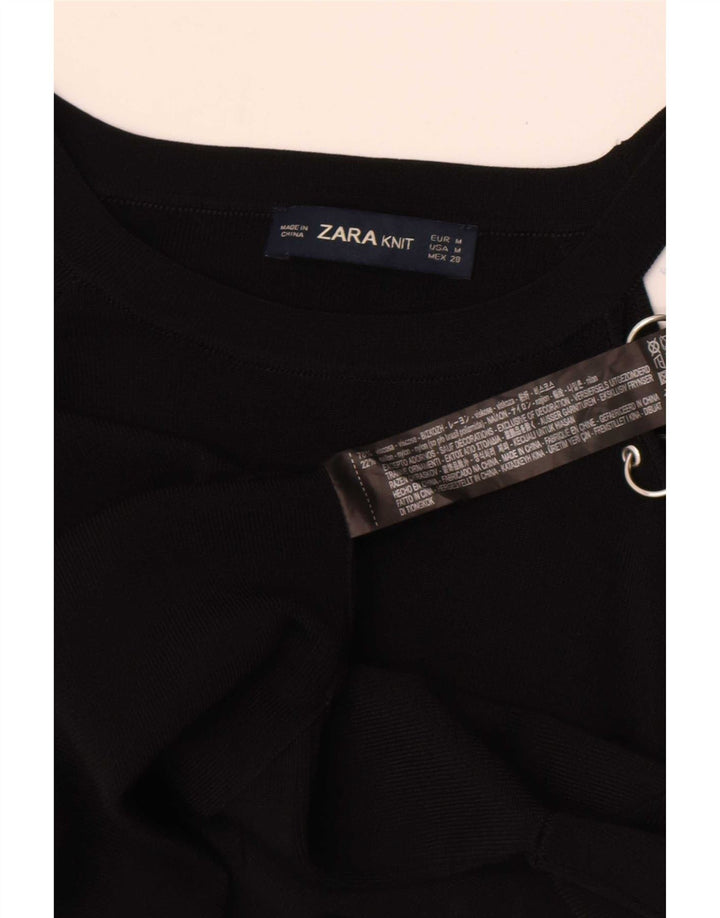 Zara Femme Top Une Épaule UK 12 Medium Noir Viscose
