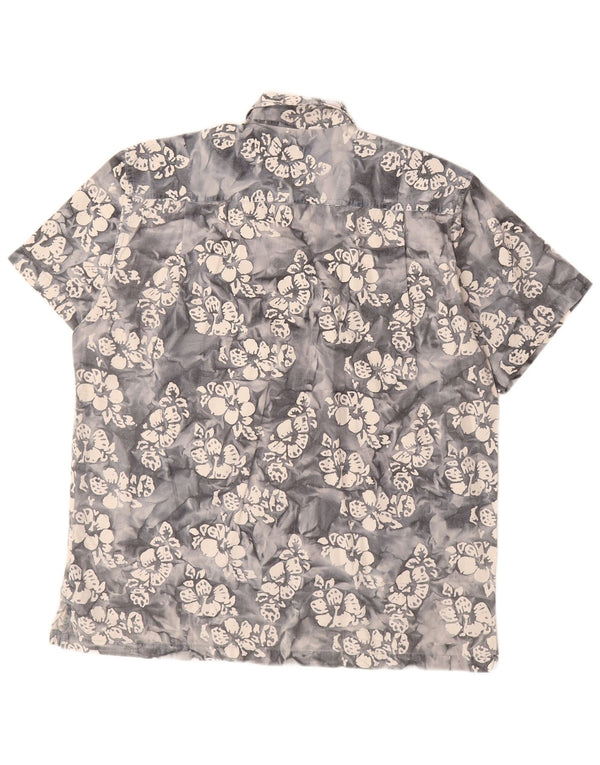Chemise à manches courtes homme Vintage 2XL coton fleuri gris