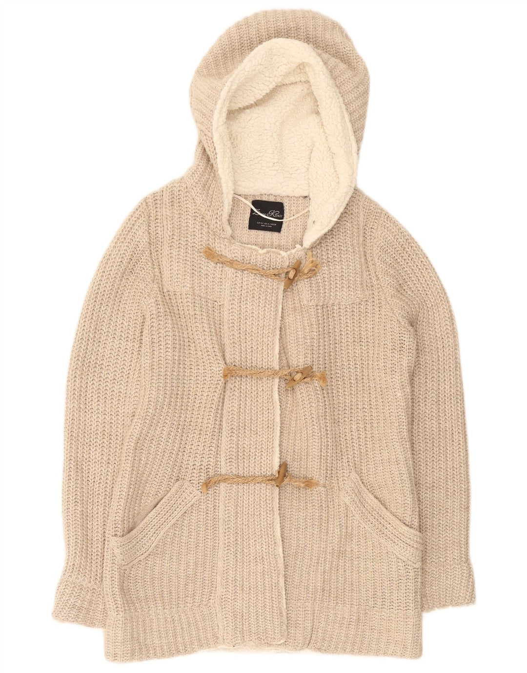 Zara Cardigan à capuche pour femme UK 14 Polyester beige moyen
