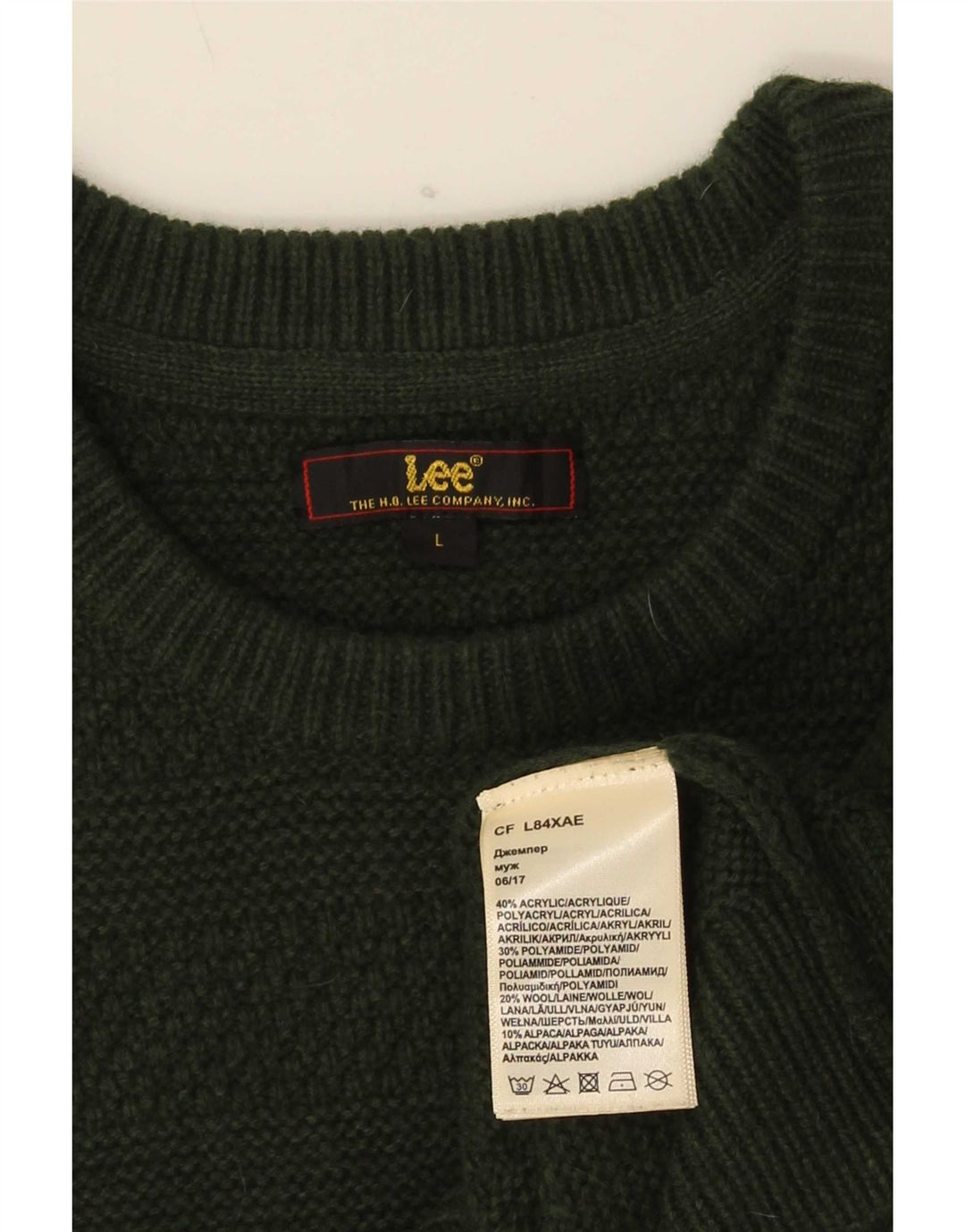 Lee Pull à col rond pour homme, grand, vert, acrylique