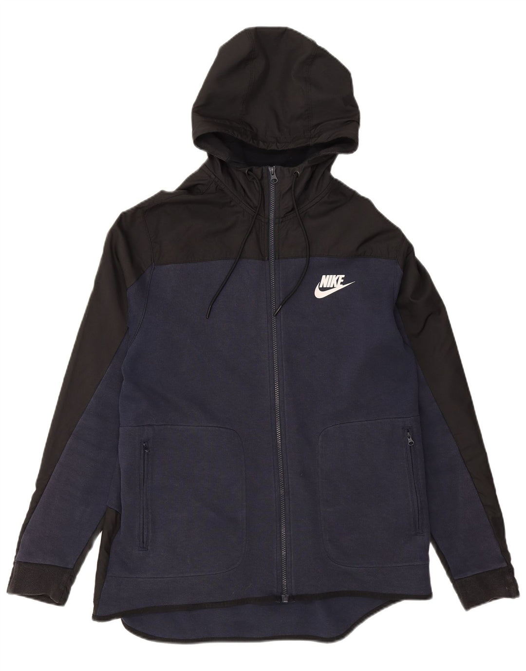 Nike Pull à capuche zippé pour homme en coton color block bleu marine Taille L
