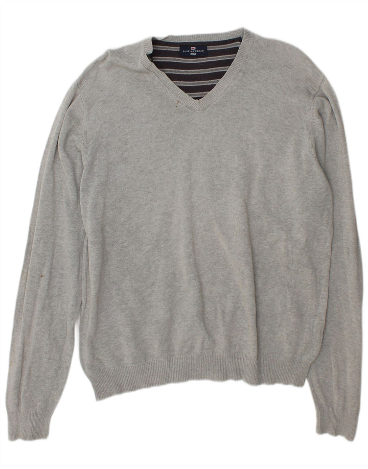 Marks & Spencer Pull à col en V Blue Harbour pour hommes, grand coton gris