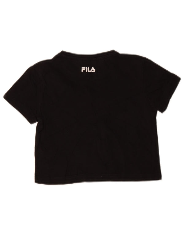 Fila Girls Crop Graphic T-Shirt Top 9-10 ans Noir Coton