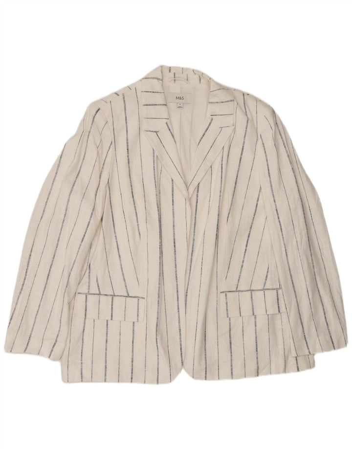Marks & Spencer Veste blazer ouverte surdimensionnée pour femme UK 18 XL Blanc rayé