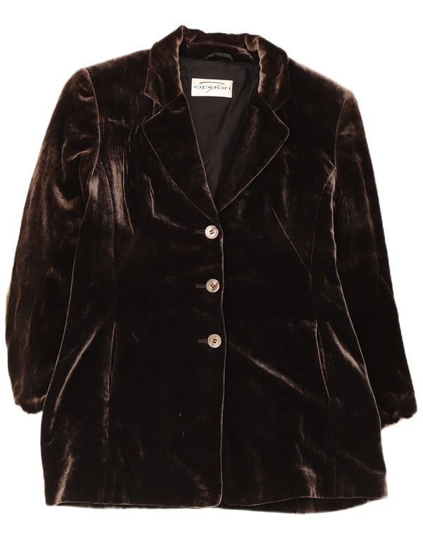 APRIORI Veste Blazer 3 Boutons Femme UK 14 Grande Soie Marron
