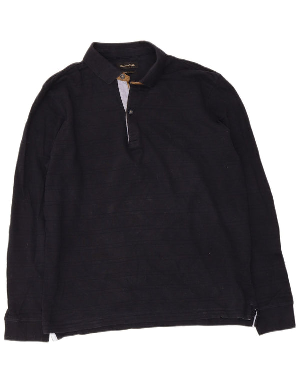 Massimo Dutti Polo à Manches Longues Homme Bleu Marine Moyen Coton