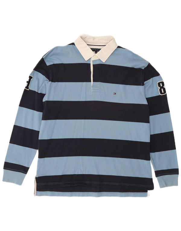 Tommy Hilfiger Polo de rugby à manches longues pour homme Motif rayures bleues