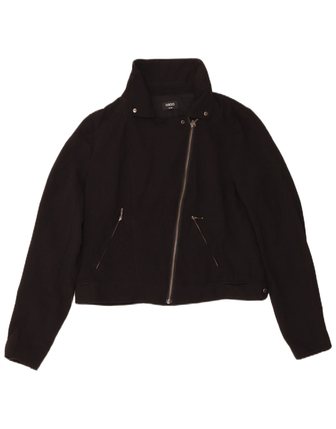 Oasis Veste de motard courte pour femme UK 12 Medium Noir Polyester