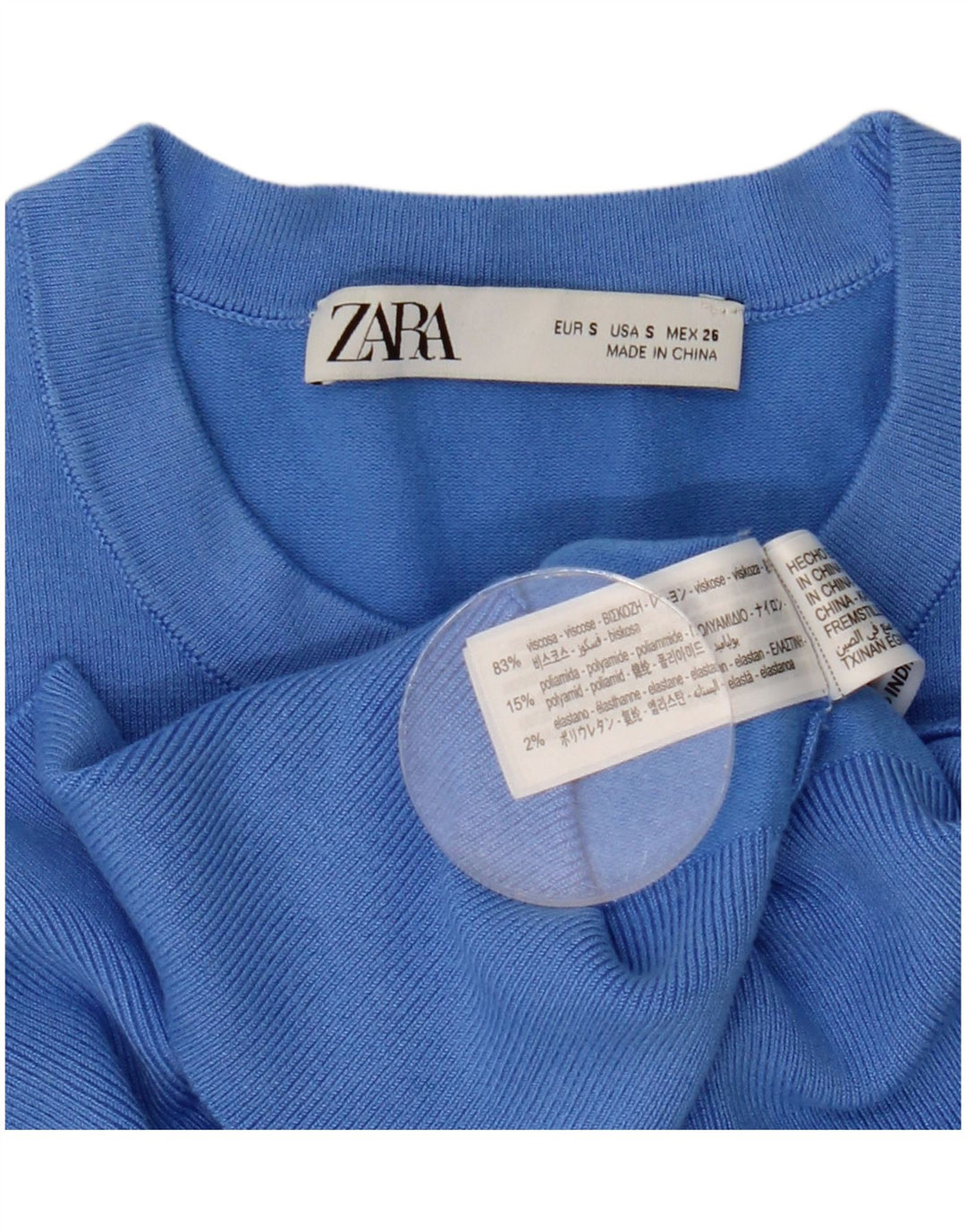 Zara Pull ras du cou pour femme UK 10 Small Bleu Viscose