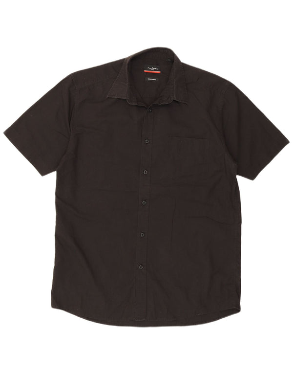 Pierre Cardin Chemise à manches courtes pour homme, coupe régulière, noir moyen, polyester