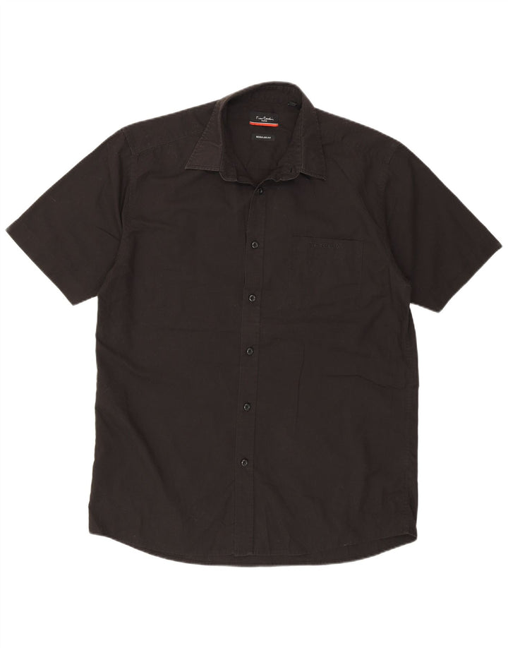 Pierre Cardin Chemise à manches courtes pour homme, coupe régulière, noir moyen, polyester