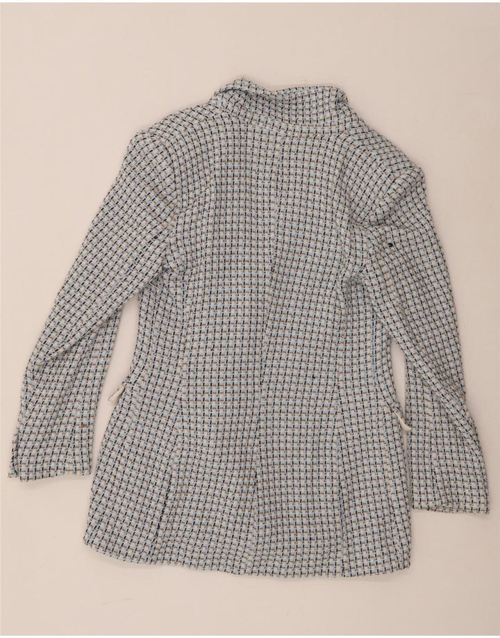 Zara Veste Blazer Double Boutonnage Femme UK 14 Grand Bleu Vichy Coton