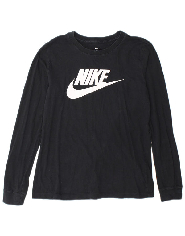 Nike Haut graphique à manches longues pour femme UK 10 Petit coton noir