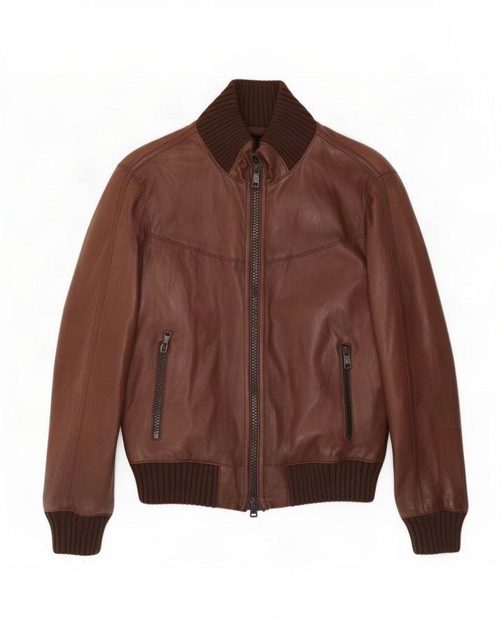 Zen Blouson Bomber En Cuir Homme IT 48 Marron Moyen