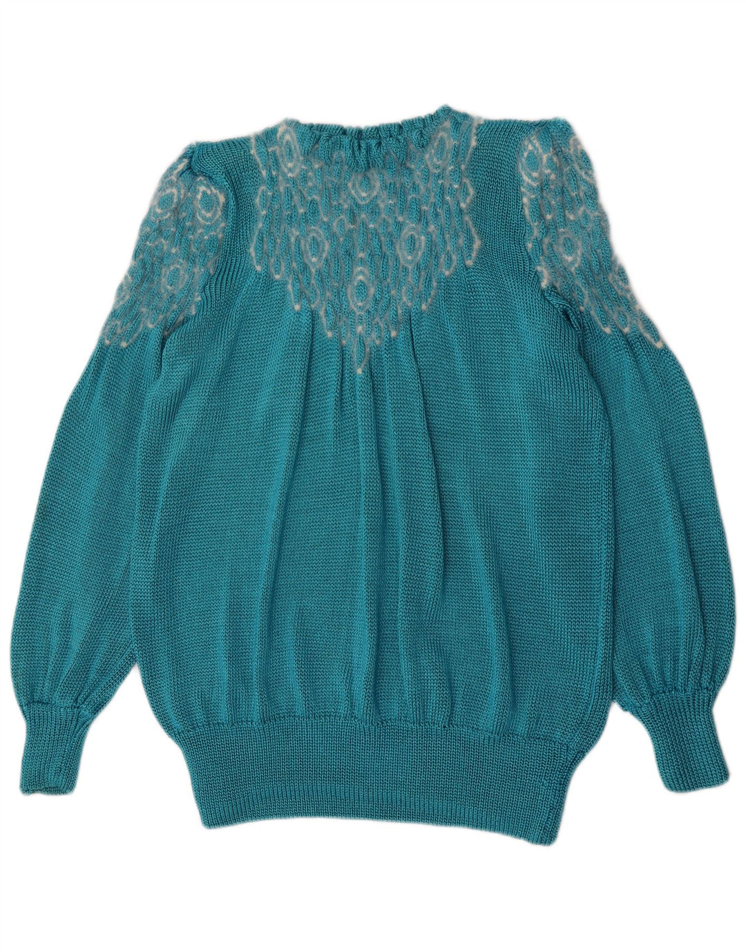 vintage Femmes Motif Abstrait Crew Neck Jumper Pull UK 14 Grand Bleu