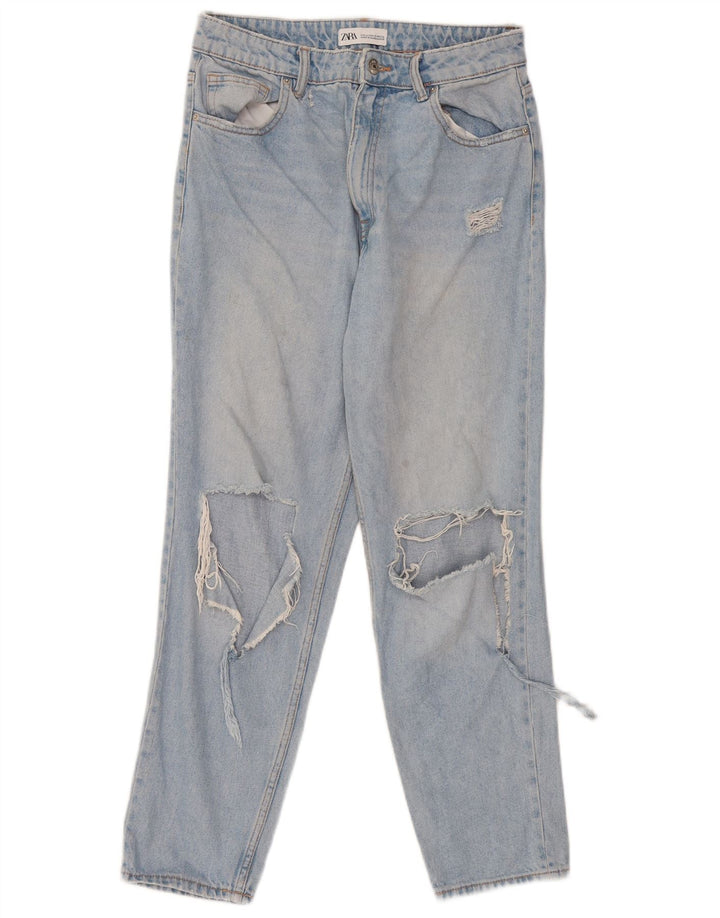 Zara Jean taille haute effet vieilli pour femme EU 40 Medium W30 L27 Bleu