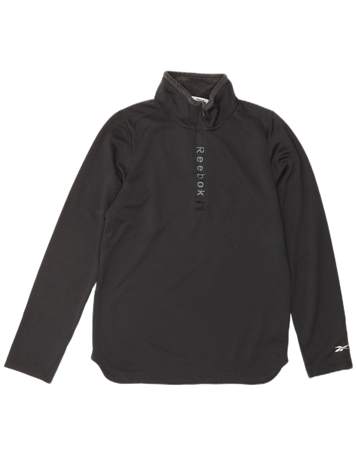 REEBOK Haut de survêtement à col zippé graphique pour hommes Petit noir Polyester