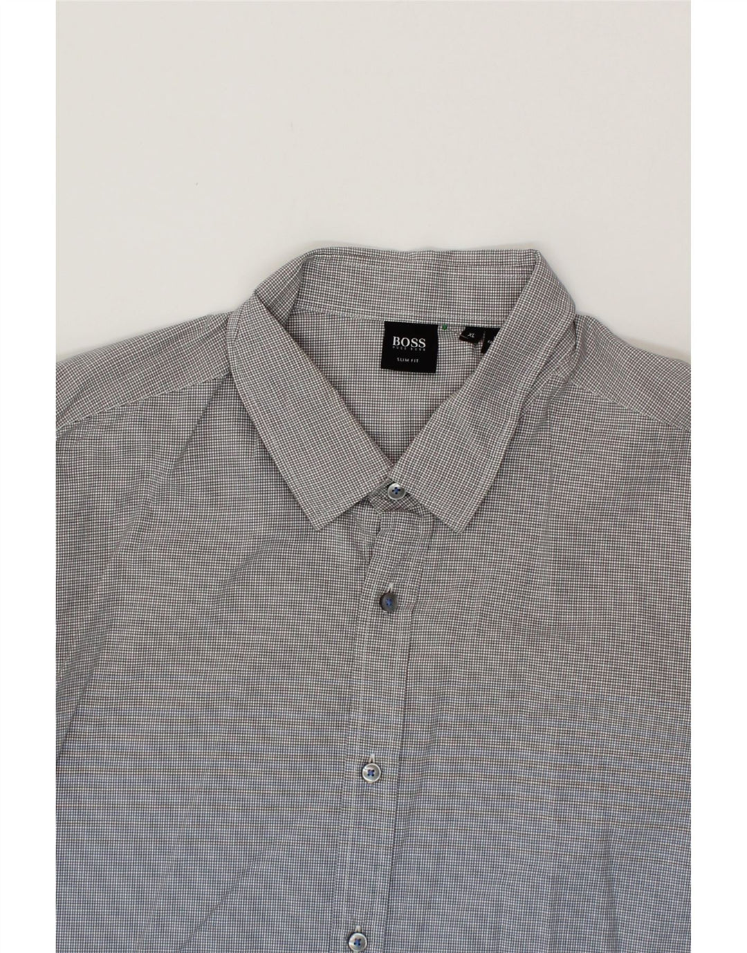 HUGO BOSS Mens Slim Fit Shirt XL Grey Check Cotton Vintage Hugo Boss and Second-Hand Hugo Boss from Messina Hembry 