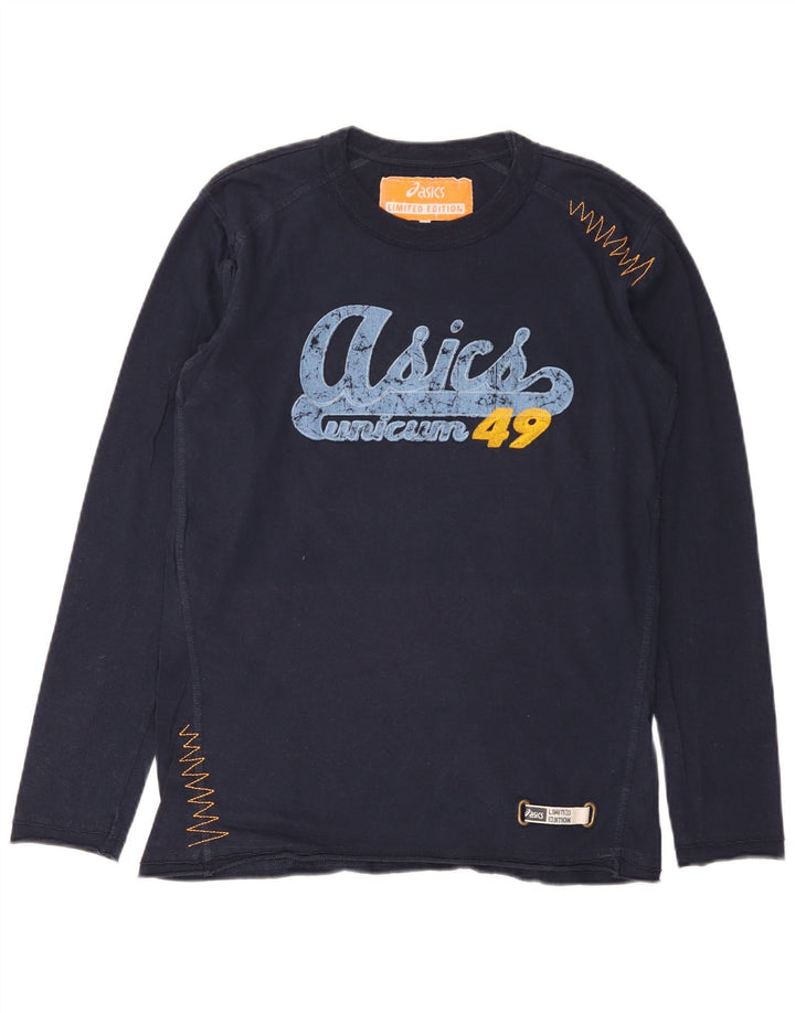 Asics Haut graphique à manches longues pour hommes, petit coton bleu marine